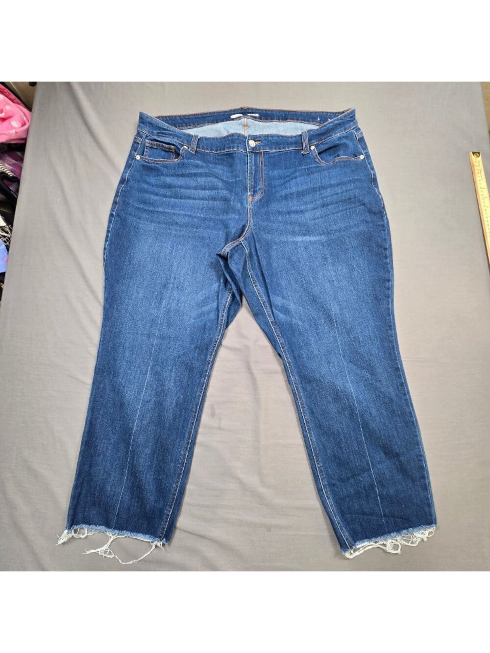 Old Navy Size 22 The Power Jean Perfect Straight Ankle Raw Hem Blue Denim